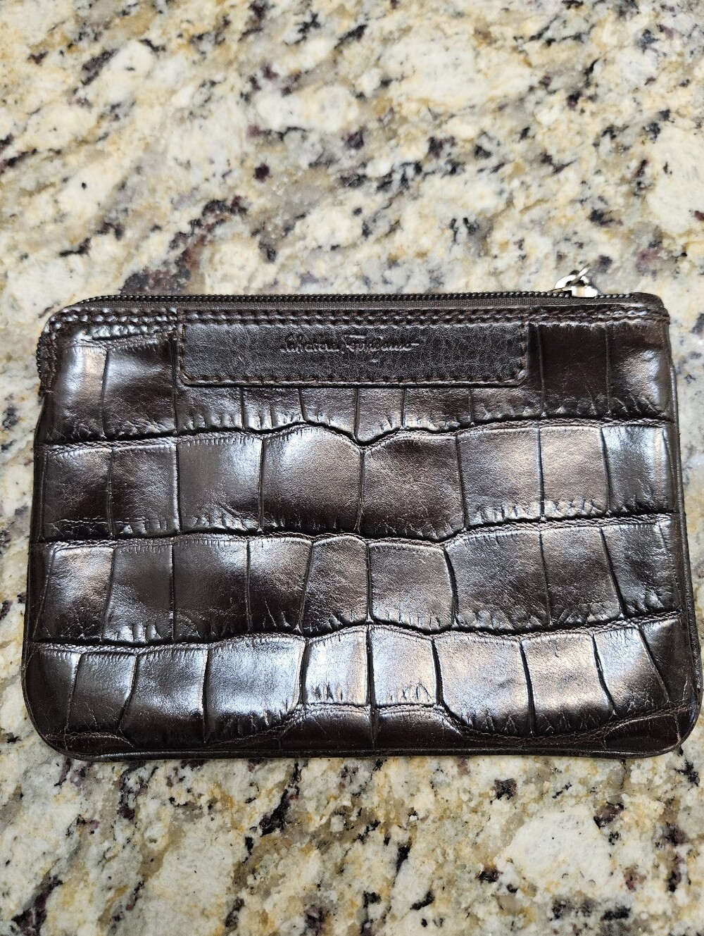 Authentic SALVATORE FERRAGAMO Croc Leather Clutch